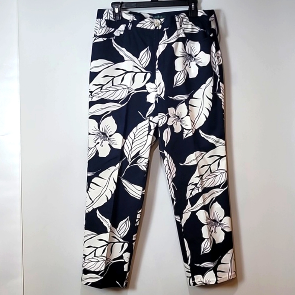 LAUREN Ralph Lauren Navy Blue & White Floral Pants